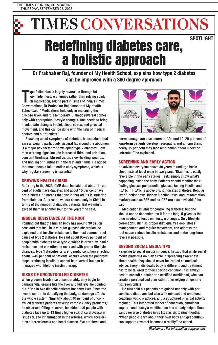 Times of India Coimbatore, 25 September 2025: Redefining diabetes care, a holistic approach