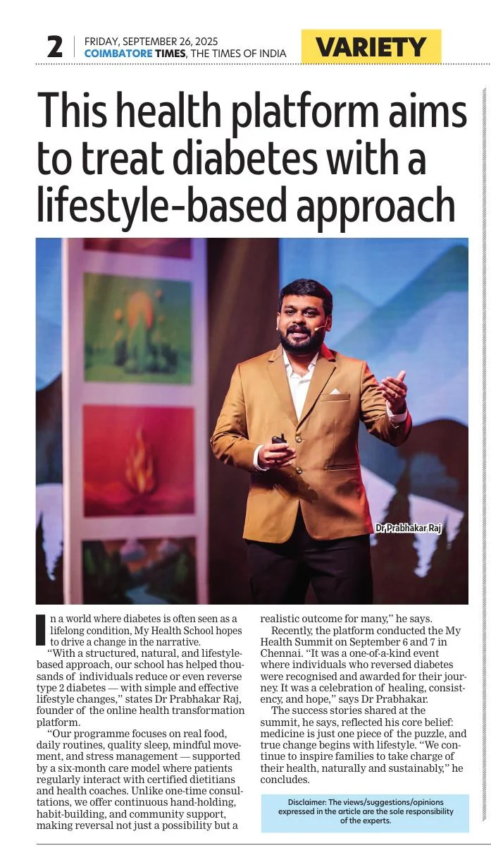 Coimbatore Times, 26 September 2025: This health platform aims to treat diabetes with a lifestyle-based approach